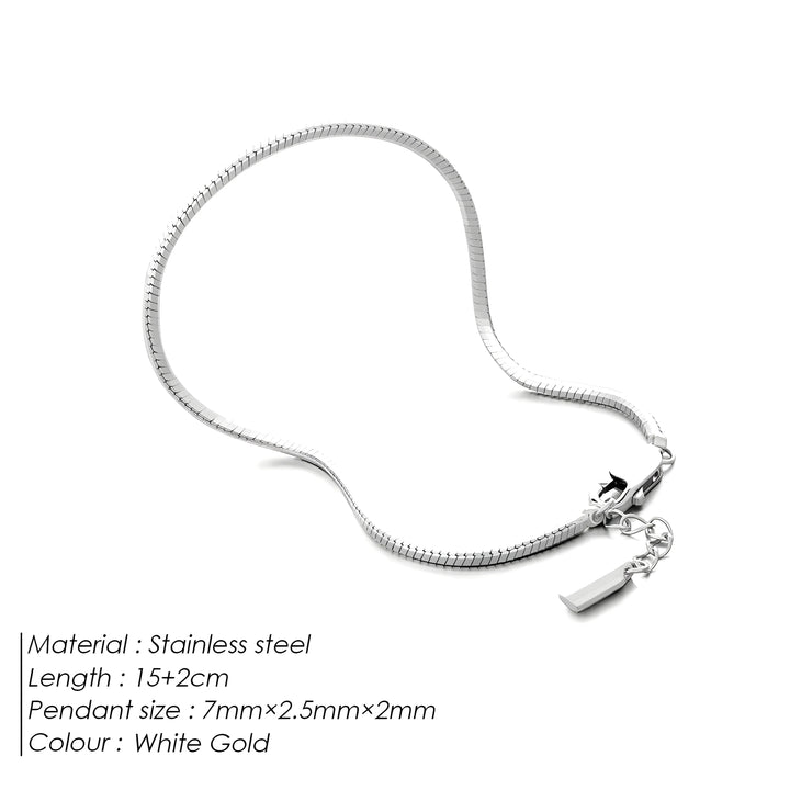 Emanco Snake Bracelet, stainless steel, white gold color, minimal flat chain style jewelry