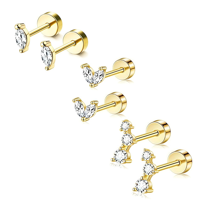 Essential Stud Set gold stud earrings with clear crystals, minimalist style jewelry set