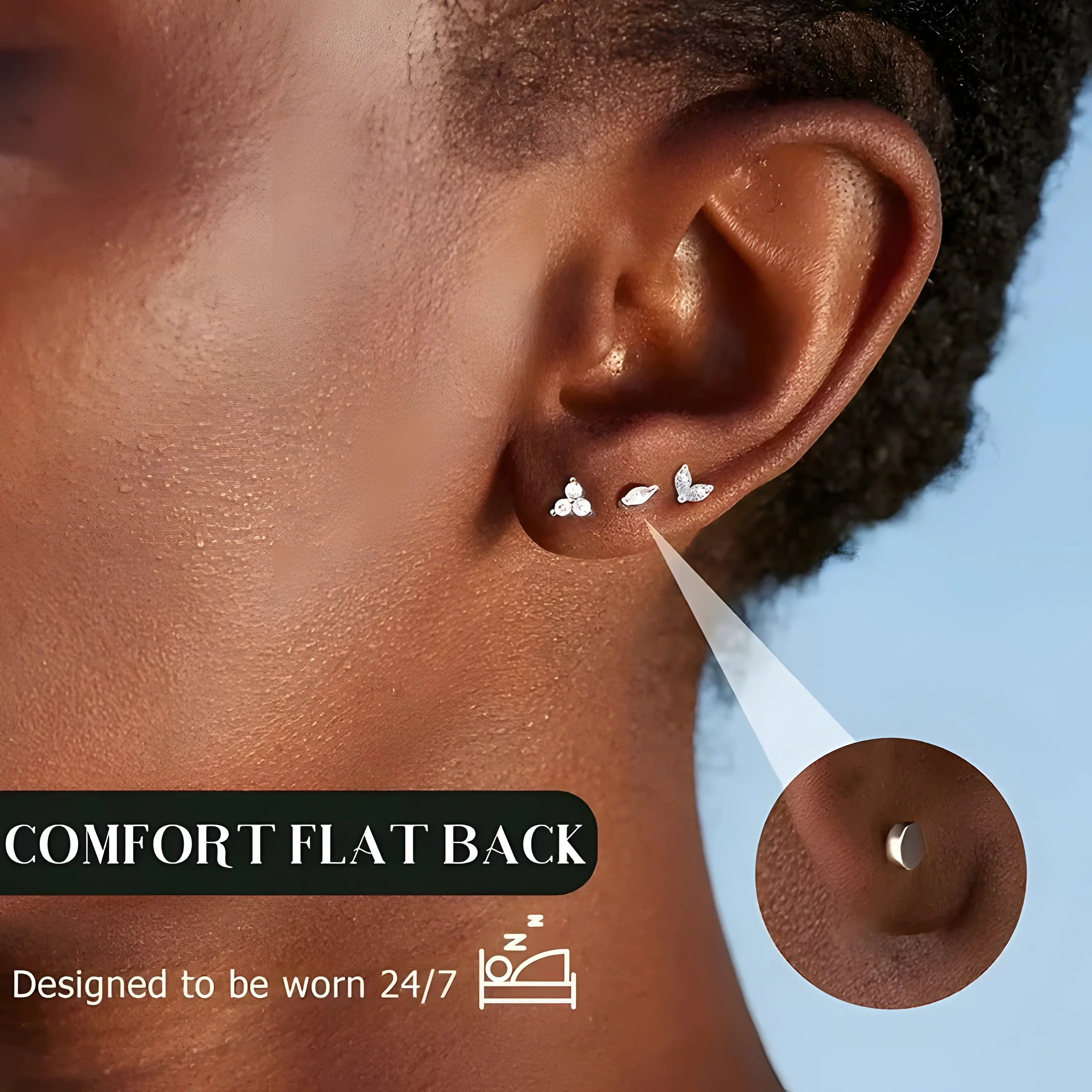 Essential Stud Set silver stud earrings in a minimalist style with comfort flat back design