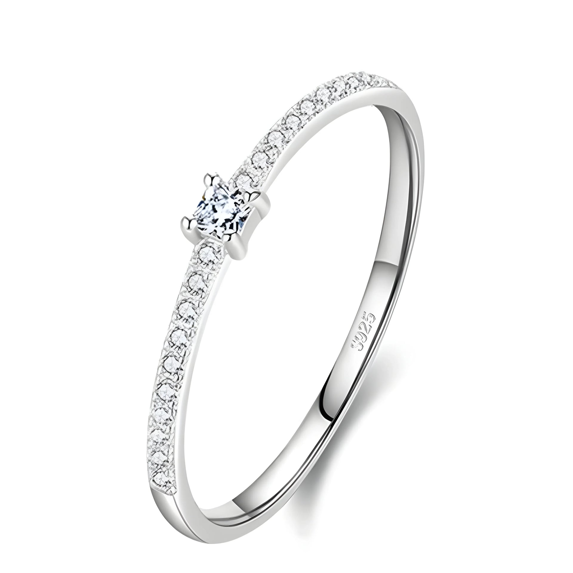 Eternal Spark Set ring, sterling silver, white, minimalist style with pave-set stones
