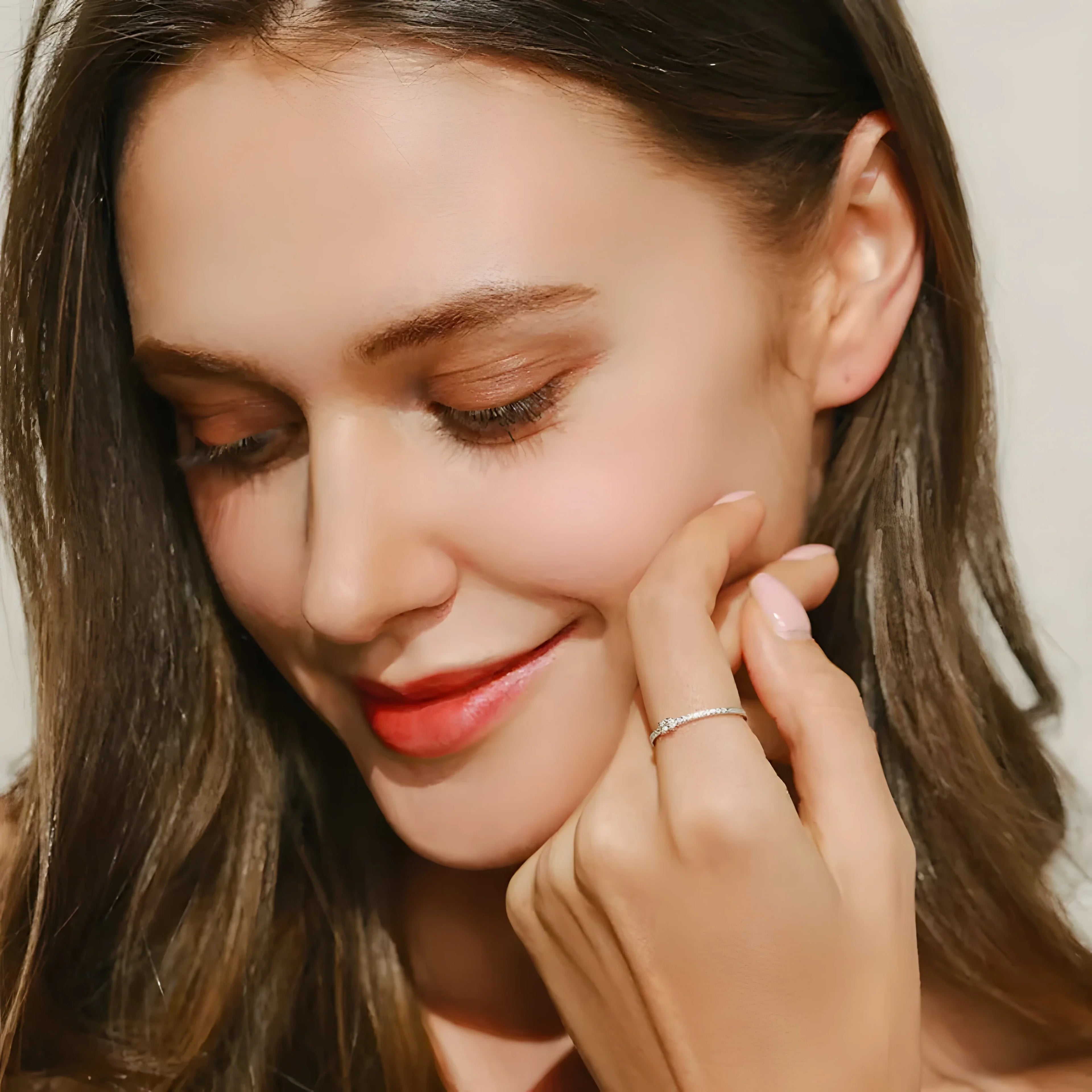 Eternal Spark Set minimalist silver ring with clear stones, delicate everyday jewelry style.