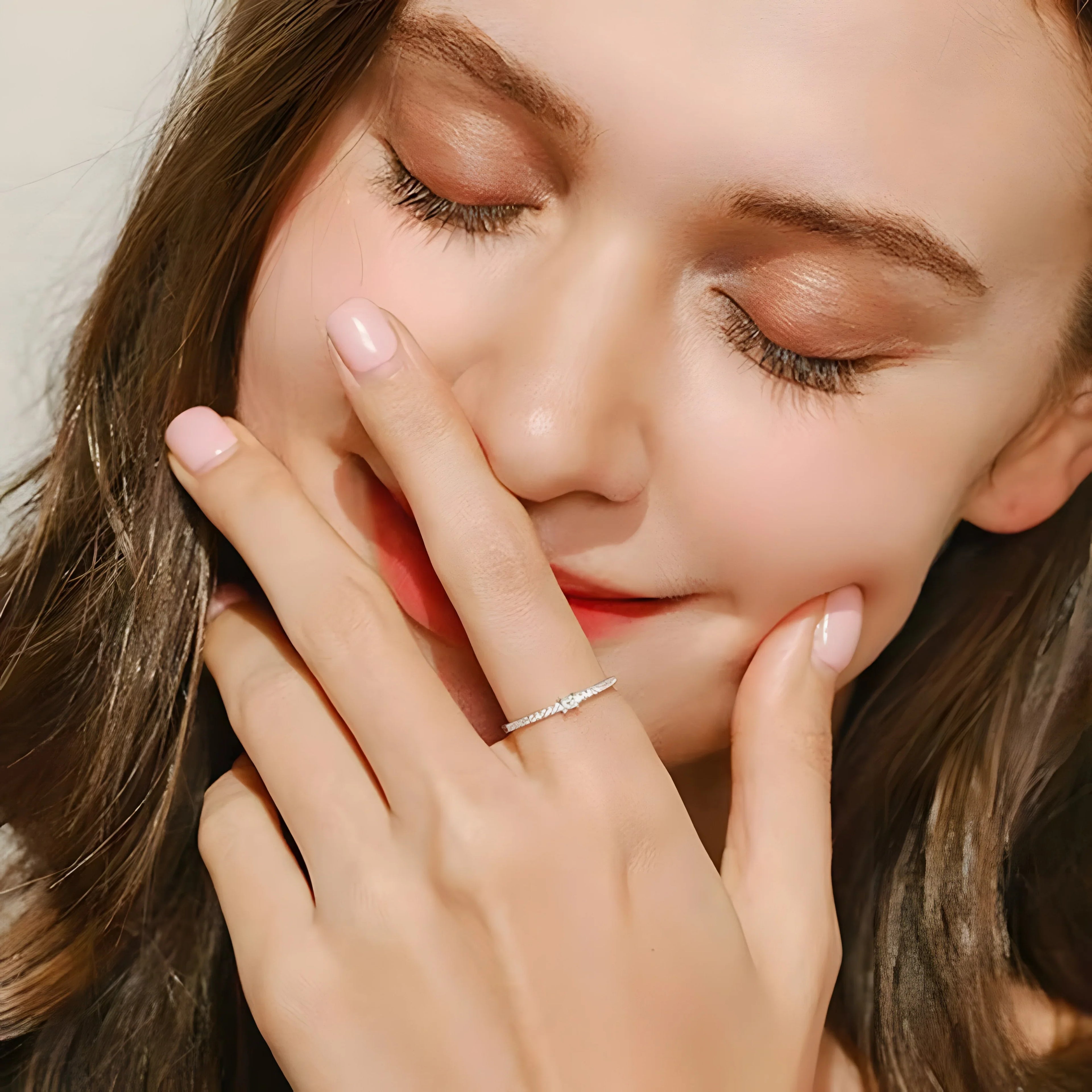 Eternal Spark Set dainty silver ring with minimalist design and clear stones on hand
