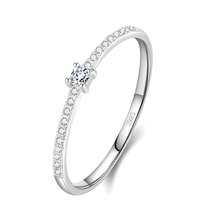 Eternal Spark Set silver ring with white sparkling stones, minimalist delicate jewelry style