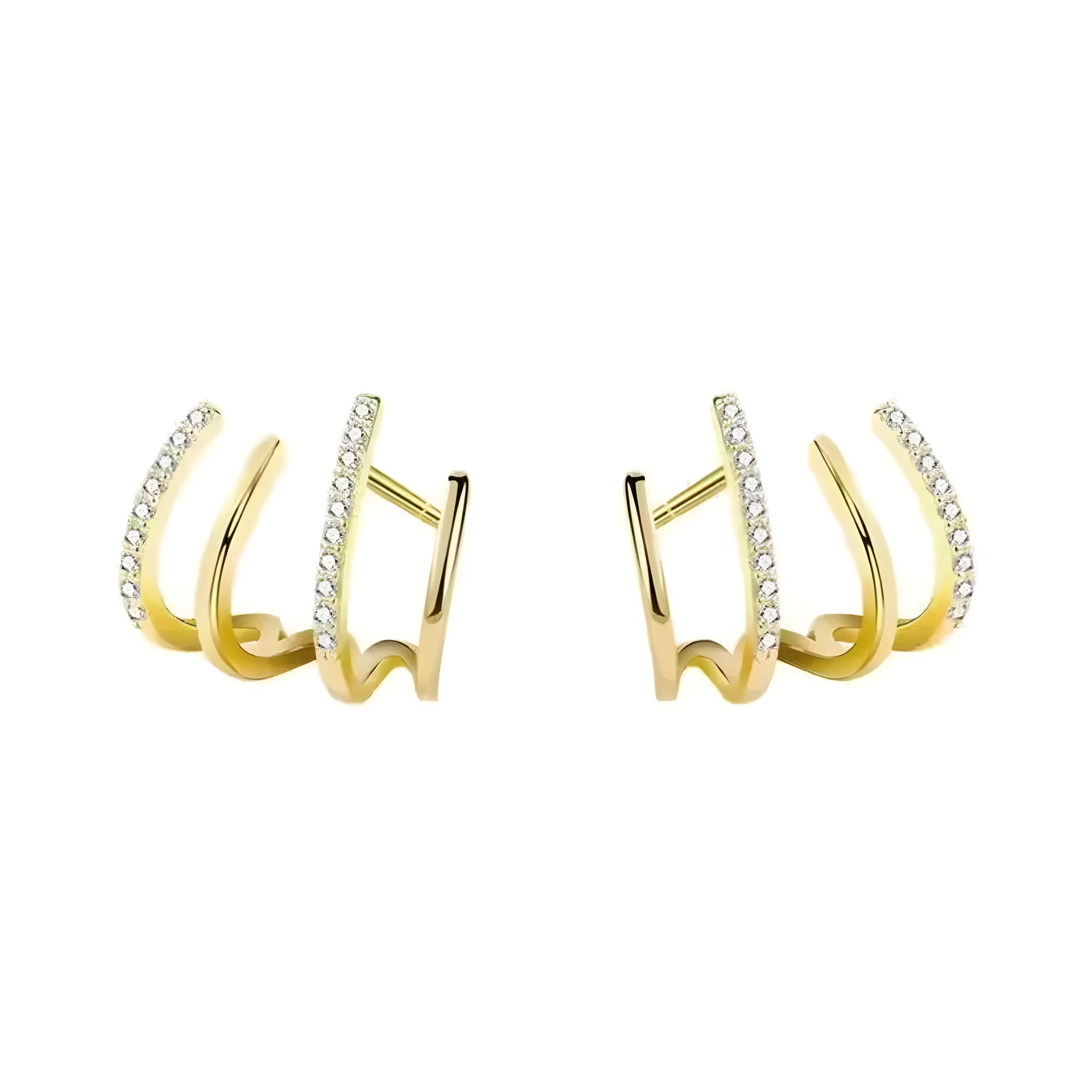 Four Claw Stud Set gold triple hoop earrings with crystal accents, minimal modern style