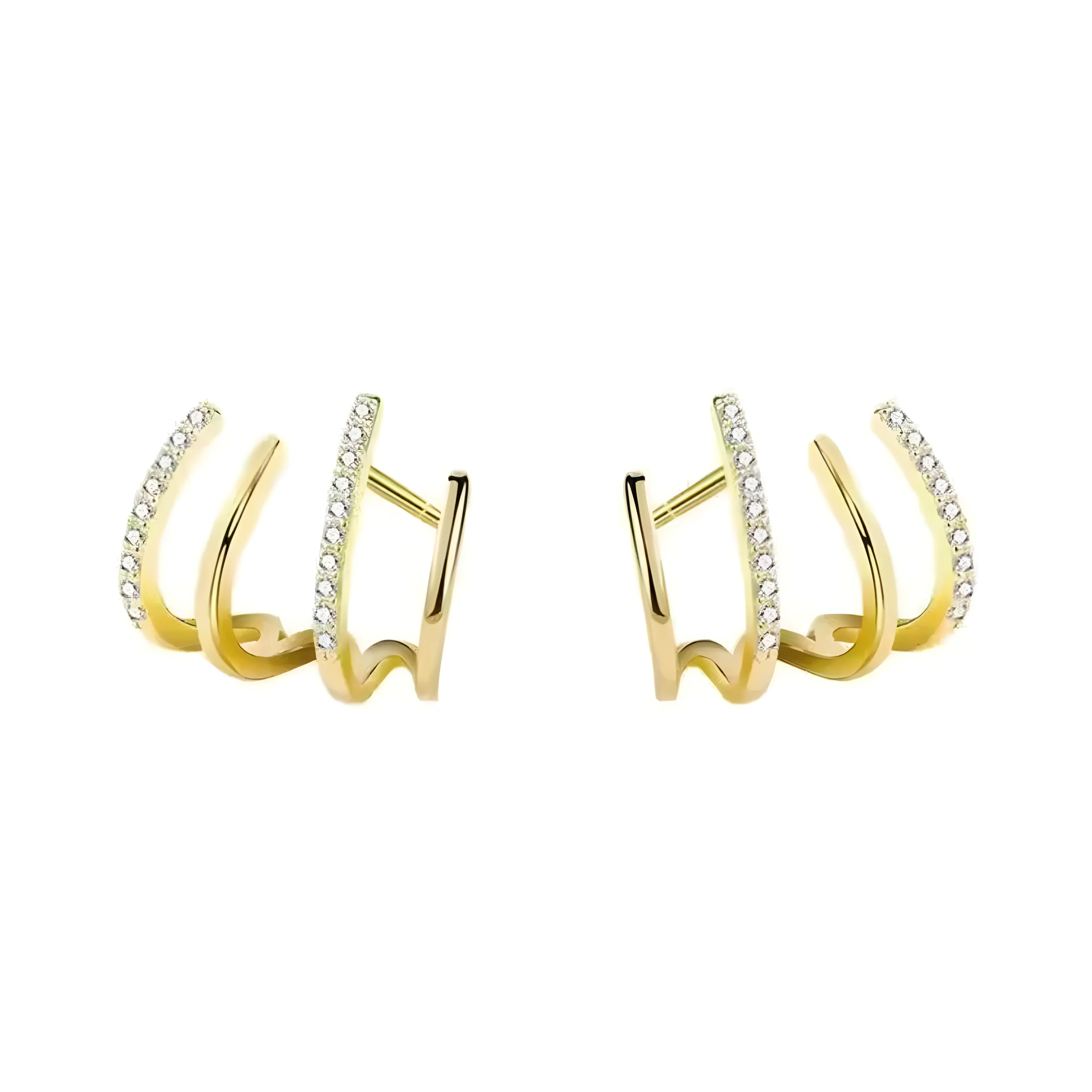 Four Claw Stud Set gold triple hoop earrings with crystal accents, minimal modern style