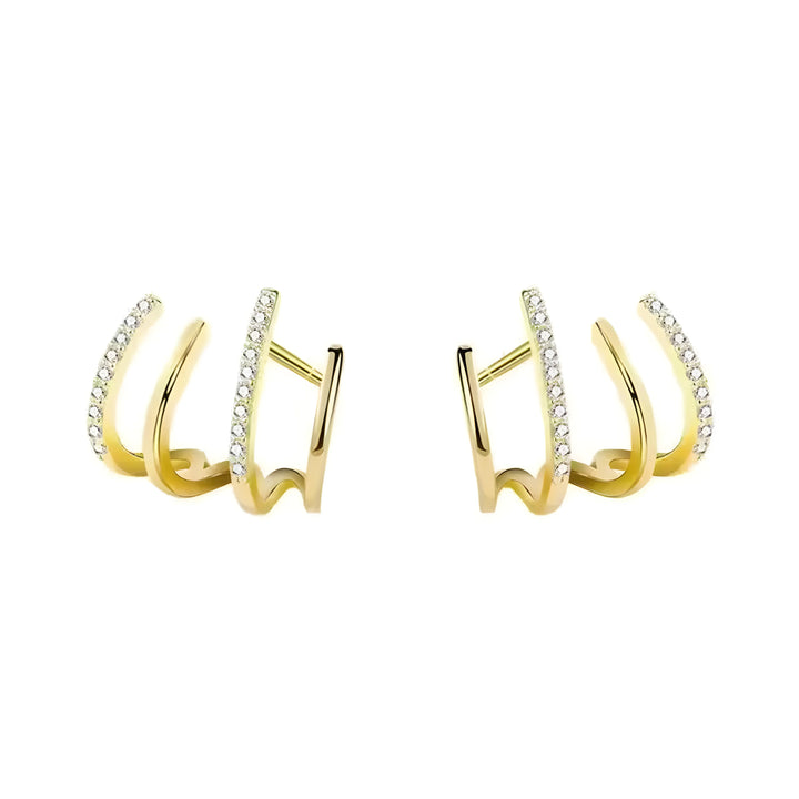Four Claw Stud Set gold triple hoop earrings with crystal accents, minimal modern style