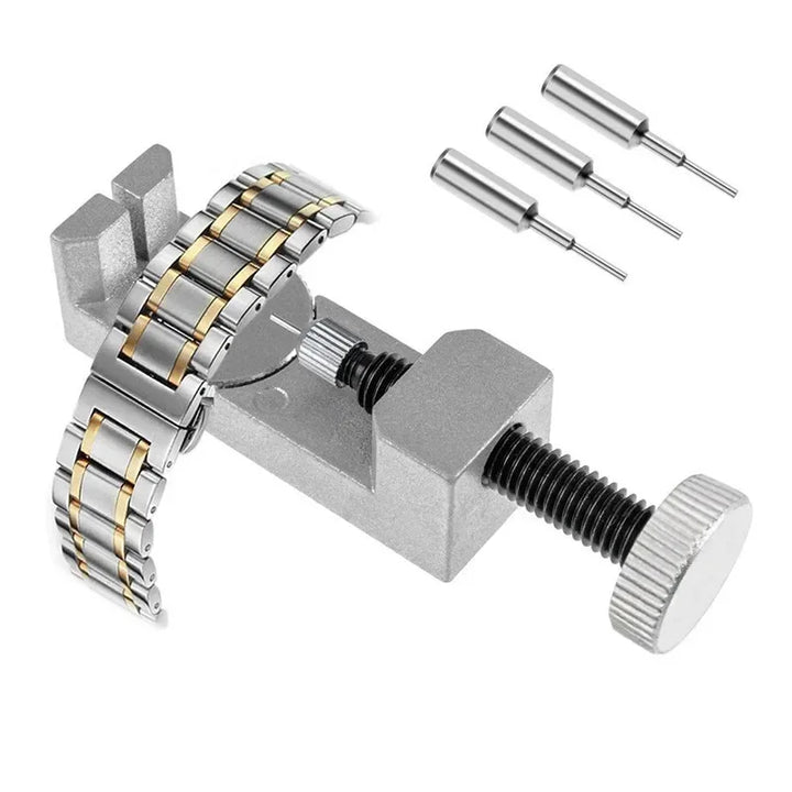 Stainless steel and gold band strap link pin remover tool for metal watch bracelet adjustment