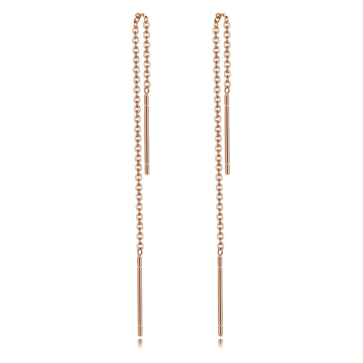 Rose gold threader earrings with minimalist chain and bar design, elegant everyday jewelry