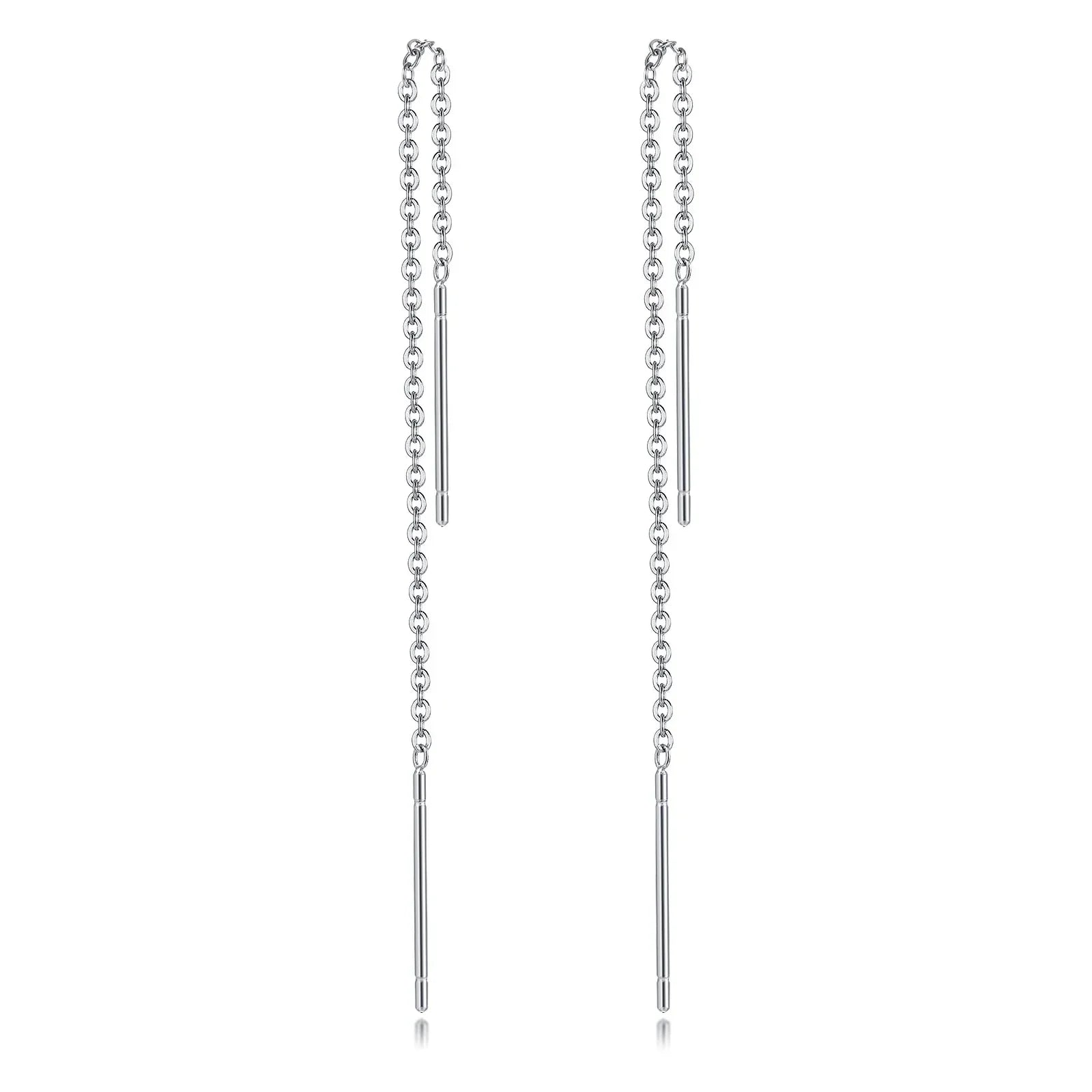 Silver chain drop earrings with sleek vertical bars, minimalist style for everyday wear