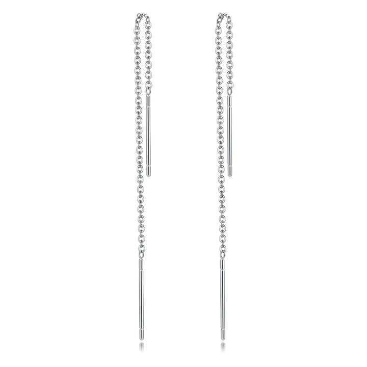 Silver chain drop earrings with sleek vertical bars, minimalist style for everyday wear