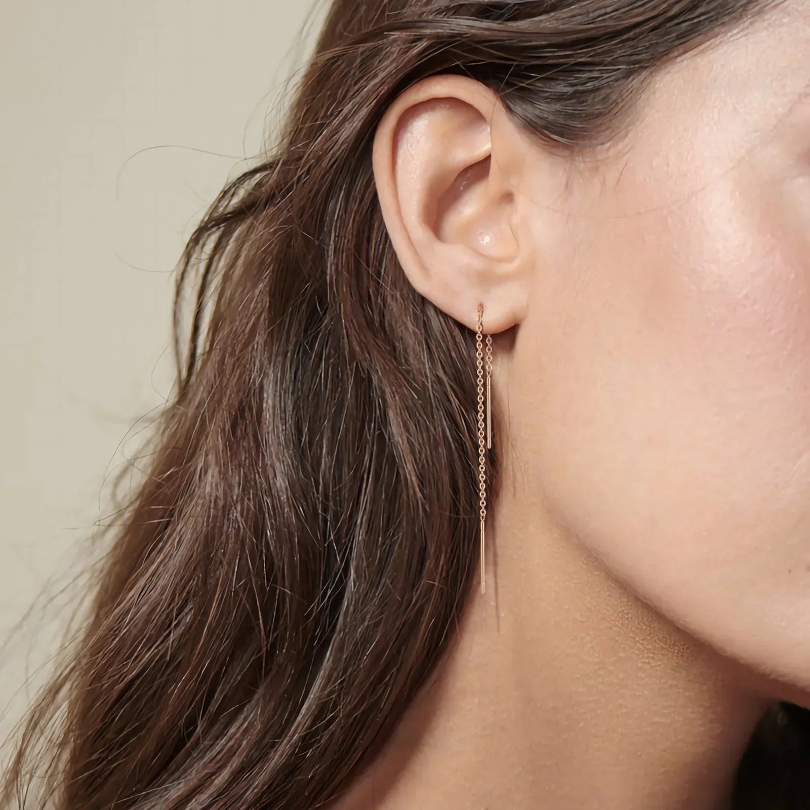 Gold chain drop earring, minimalist design, elegant everyday jewelry