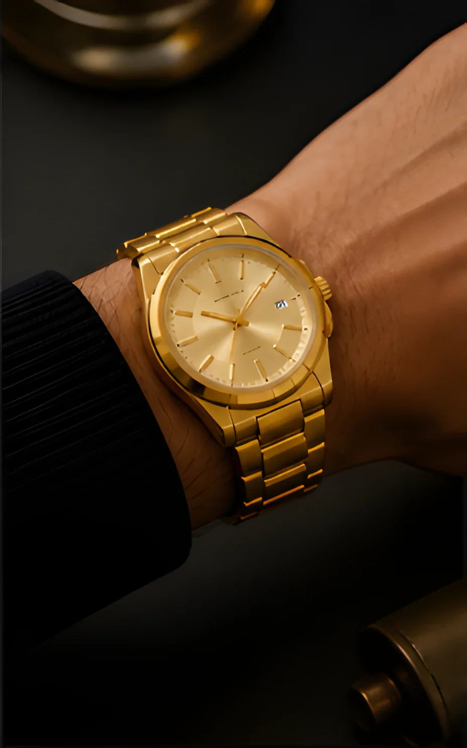Signature watch gold tone men's jewelry, stainless steel, minimal classic style on wrist