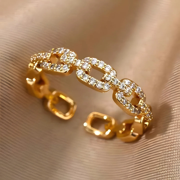 Gold Link Ring, gold plated chain-style ring with cubic zirconia, modern minimal jewelry