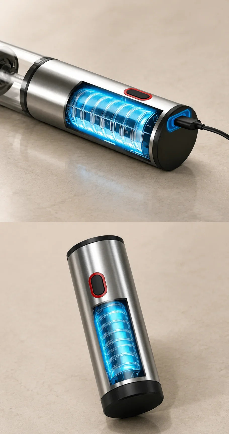 Stainless steel UV sterilizer with blue light for kitchen or bathroom use