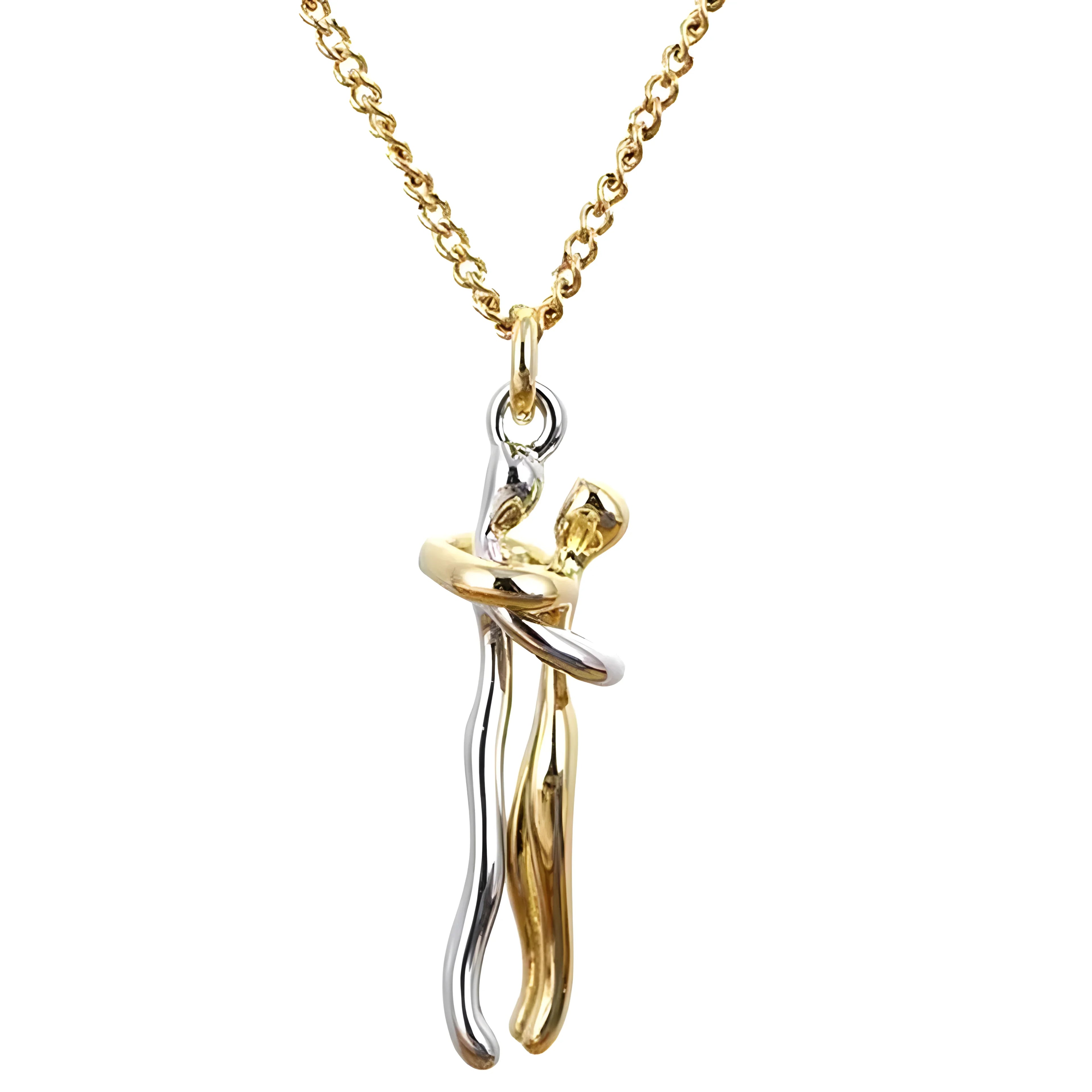 Two-Tone Gold Couple Embrace Pendant Necklace, Minimalist Design