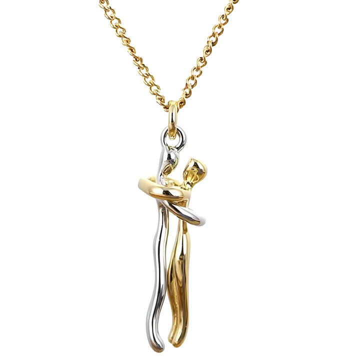 Two-Tone Gold Couple Embrace Pendant Necklace, Minimalist Design