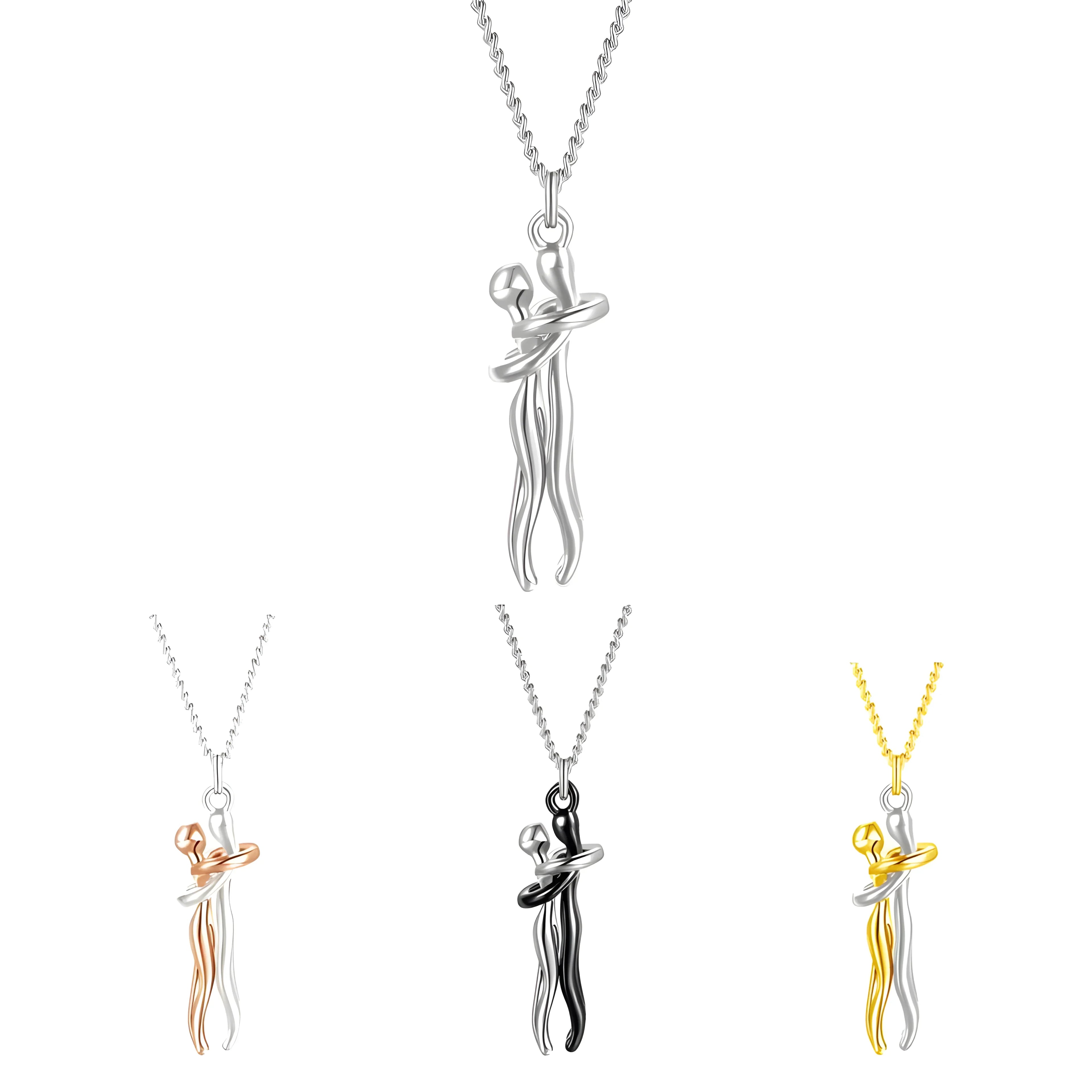 Elegant silver, gold, and rose gold couple necklace pendants with minimalist design