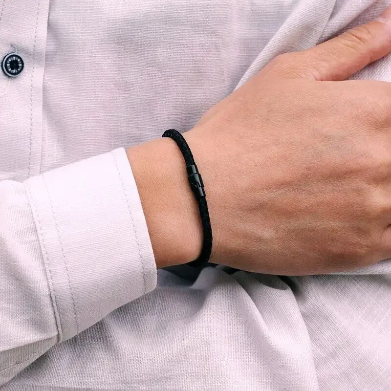 Lucky Thread Bracelet, black minimalist jewelry, braided rope style with metal clasp