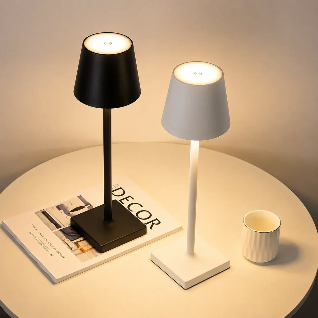 Modern black and white table lamps with matte finish, ideal for bedroom or living room ambient lighting
