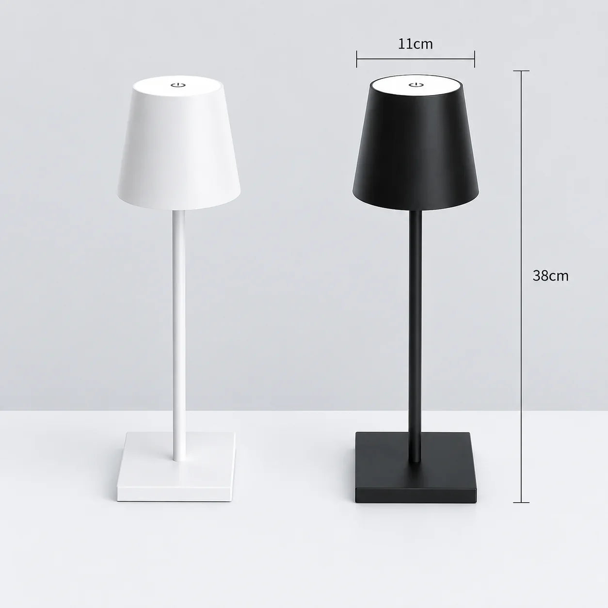 Modern black and white table lamps with matte finish, 38cm tall, for bedroom or living room lighting