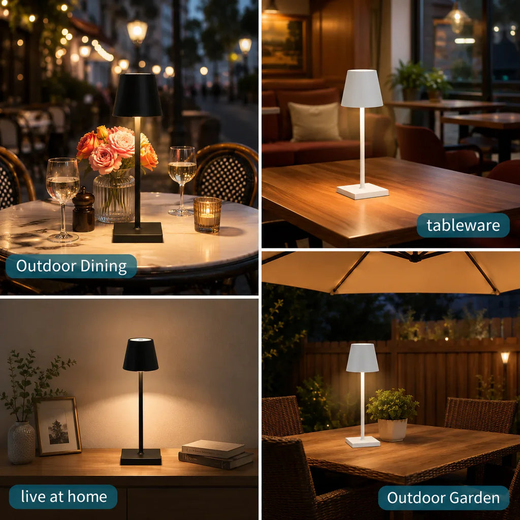 Modern table lamp with black and white shades for indoor and outdoor dining, garden, and home use