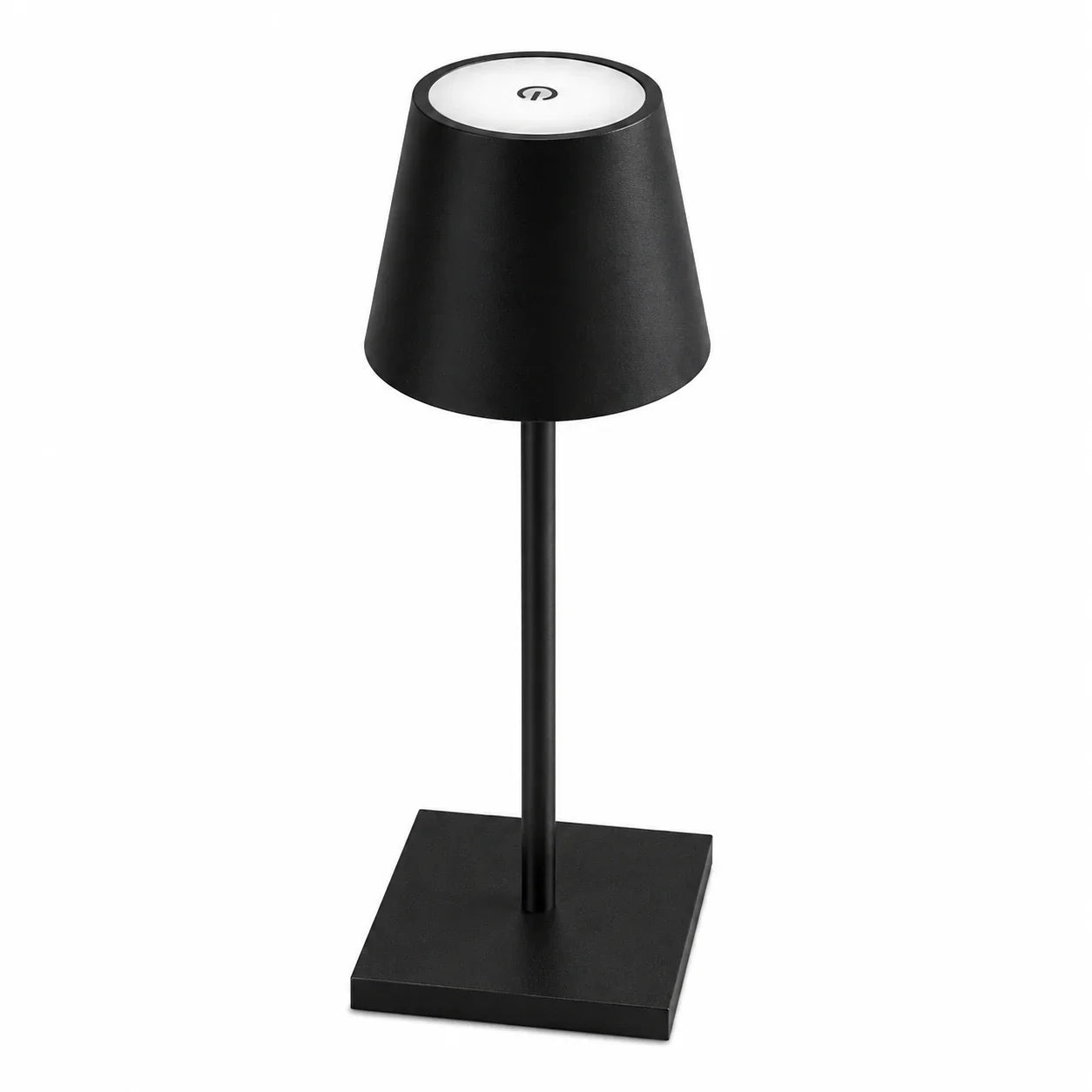 Black modern table lamp with matte finish and square base for home or office lighting