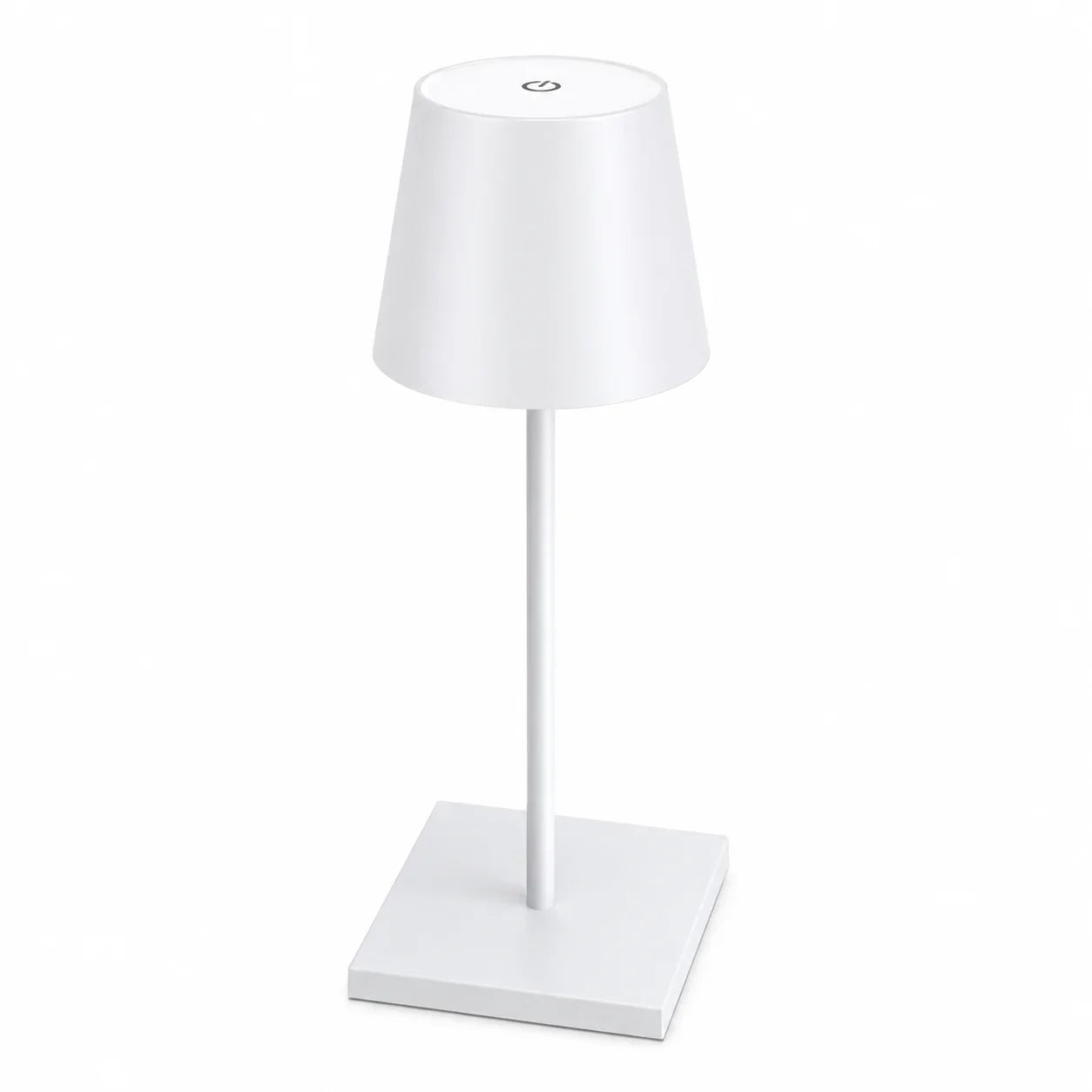 White modern table lamp with fabric shade and touch control, ideal for bedroom or living room lighting