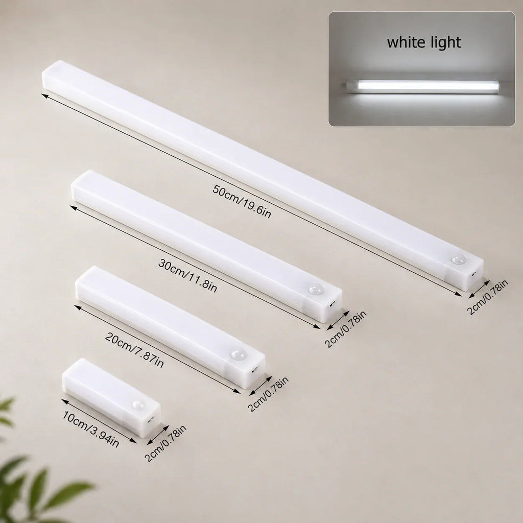 White LED strip lights in 10cm to 50cm sizes for home lighting and organization
