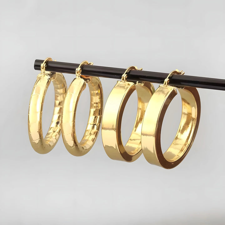 Minimal Hoop Earrings gold plated, simple design, shiny yellow metal jewelry for everyday style