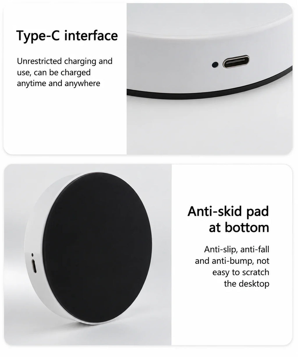 White circular device with Type-C port and anti-skid base for secure desktop use