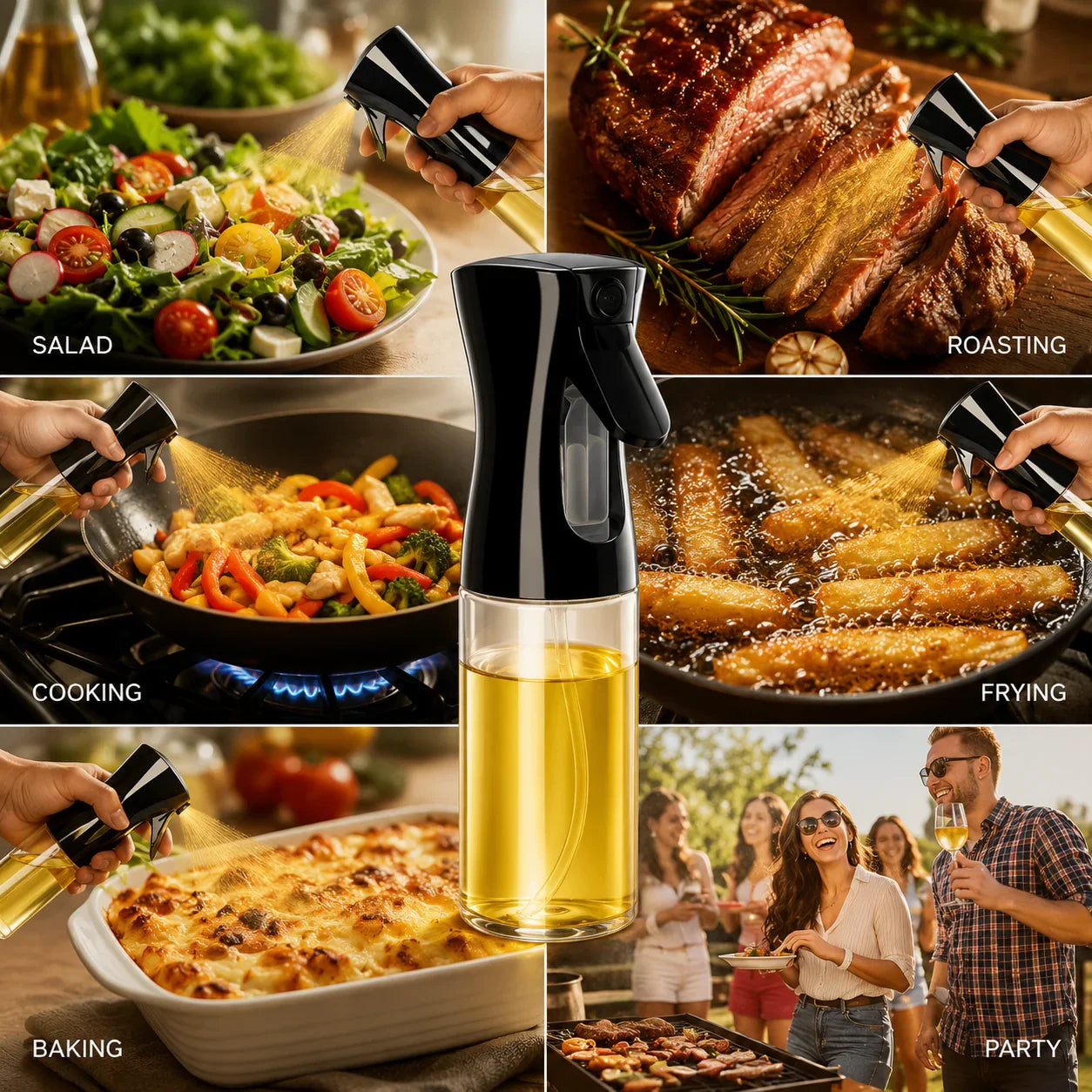 Black and clear oil sprayer for salad, roasting, cooking, frying, baking, and party use