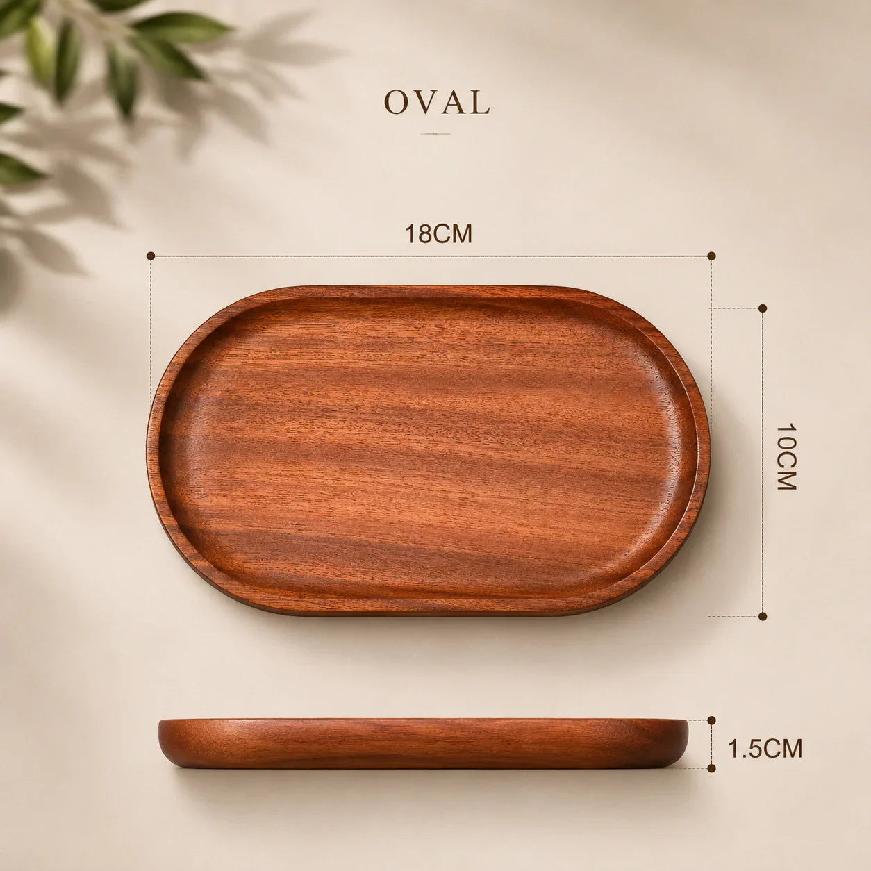 Oval wooden tray, 18cm x 10cm, for kitchen or home organization