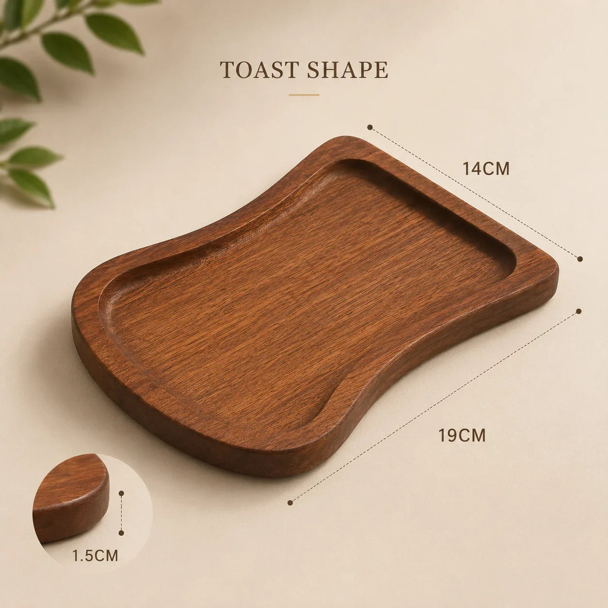 Wooden toast-shaped tray, 19cm x 14cm, for kitchen or bathroom organization