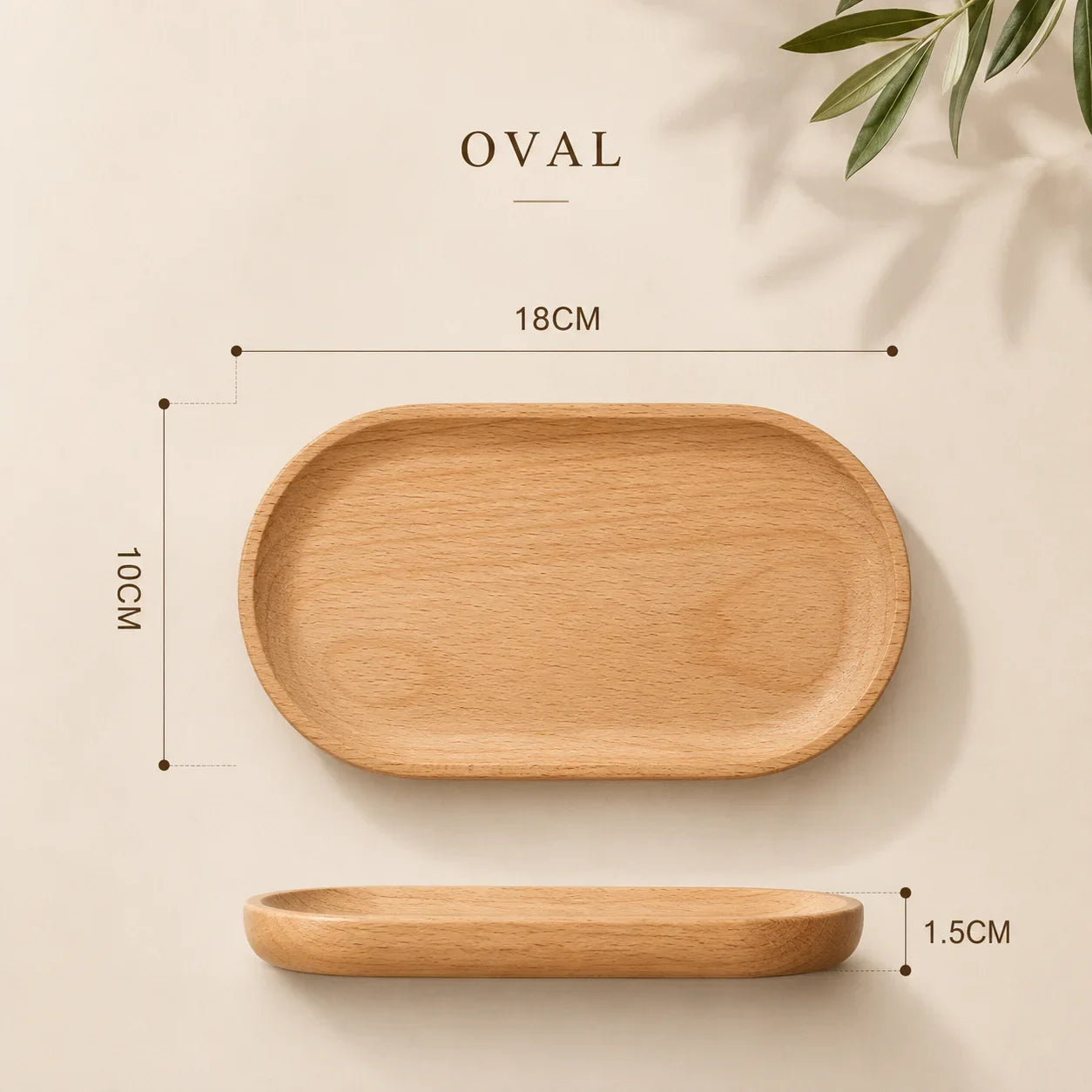 Oval wooden tray, 18cm x 10cm, for kitchen or bathroom organization, natural finish, shallow depth