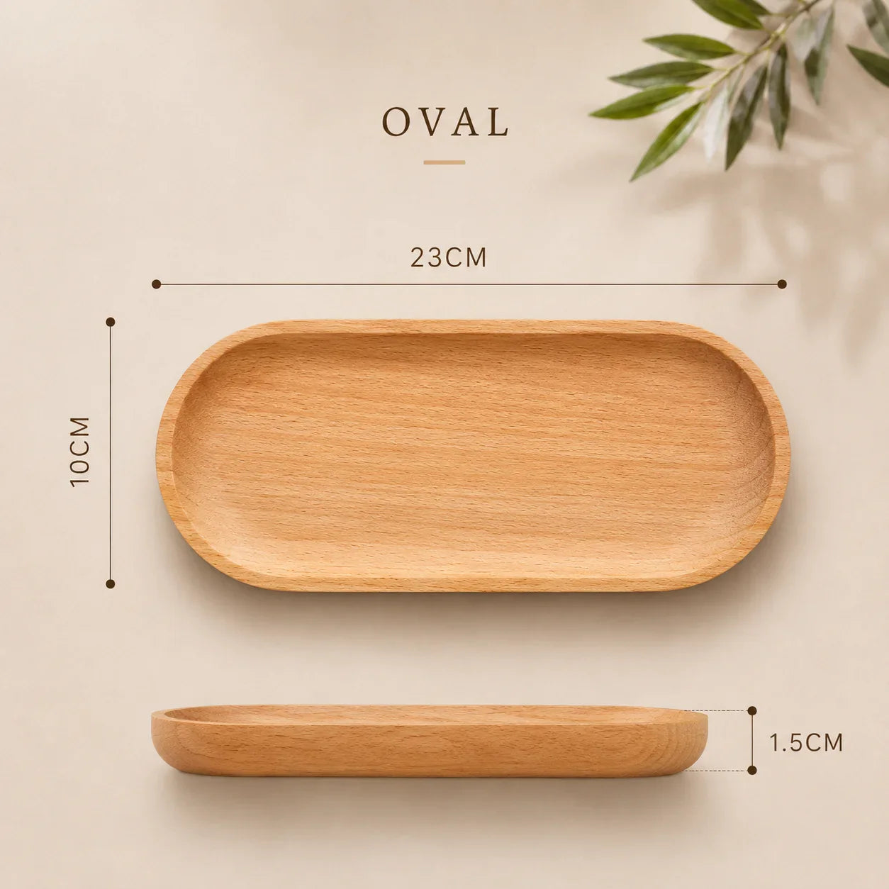 Natural wood oval tray, 23cm x 10cm, for kitchen or bathroom organization