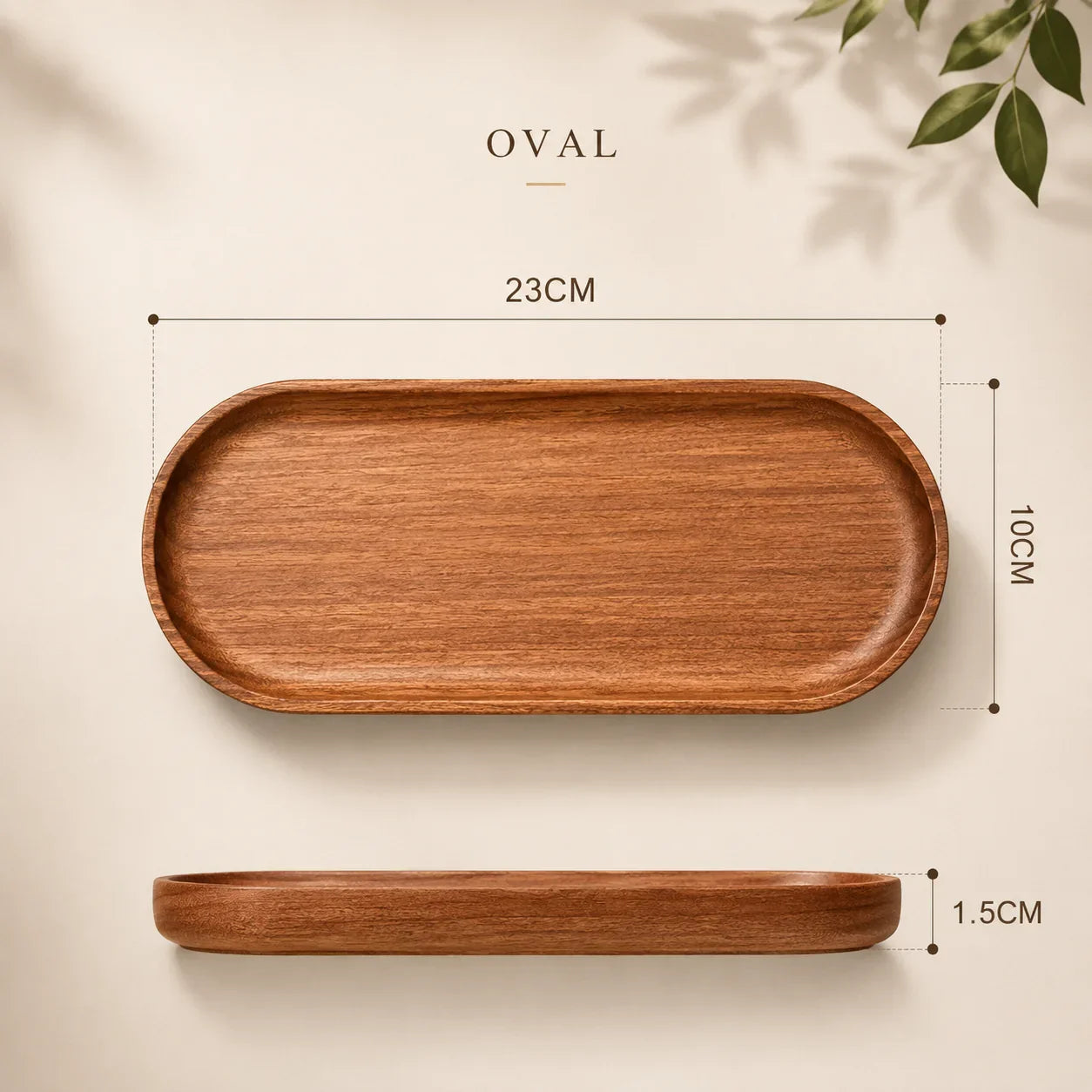 Oval wooden tray, 23cm x 10cm, for kitchen or home organization, natural wood grain finish