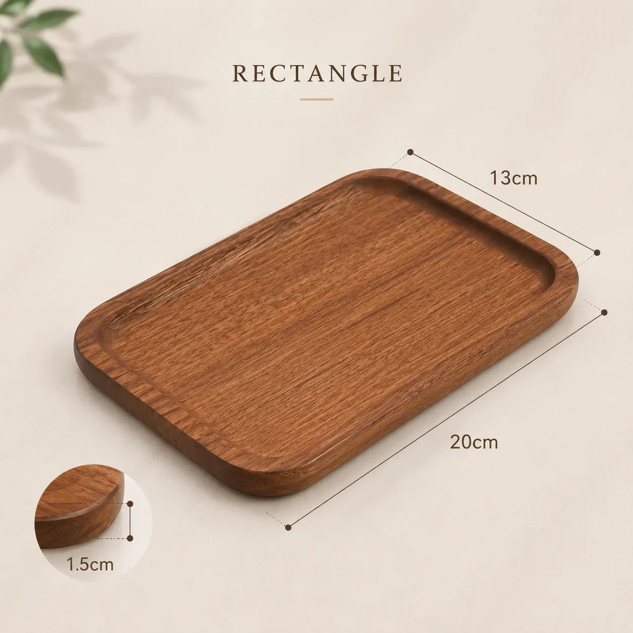 Rectangular wooden tray, 20cm x 13cm, for kitchen or bathroom organization, natural wood grain finish