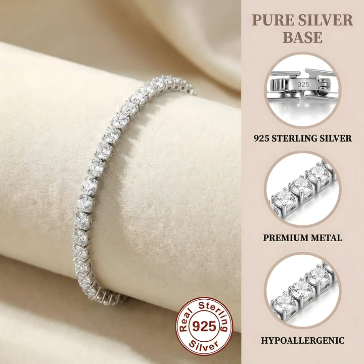 925 Sterling Silver Tennis Bracelet with Clear Cubic Zirconia, Minimalist Design