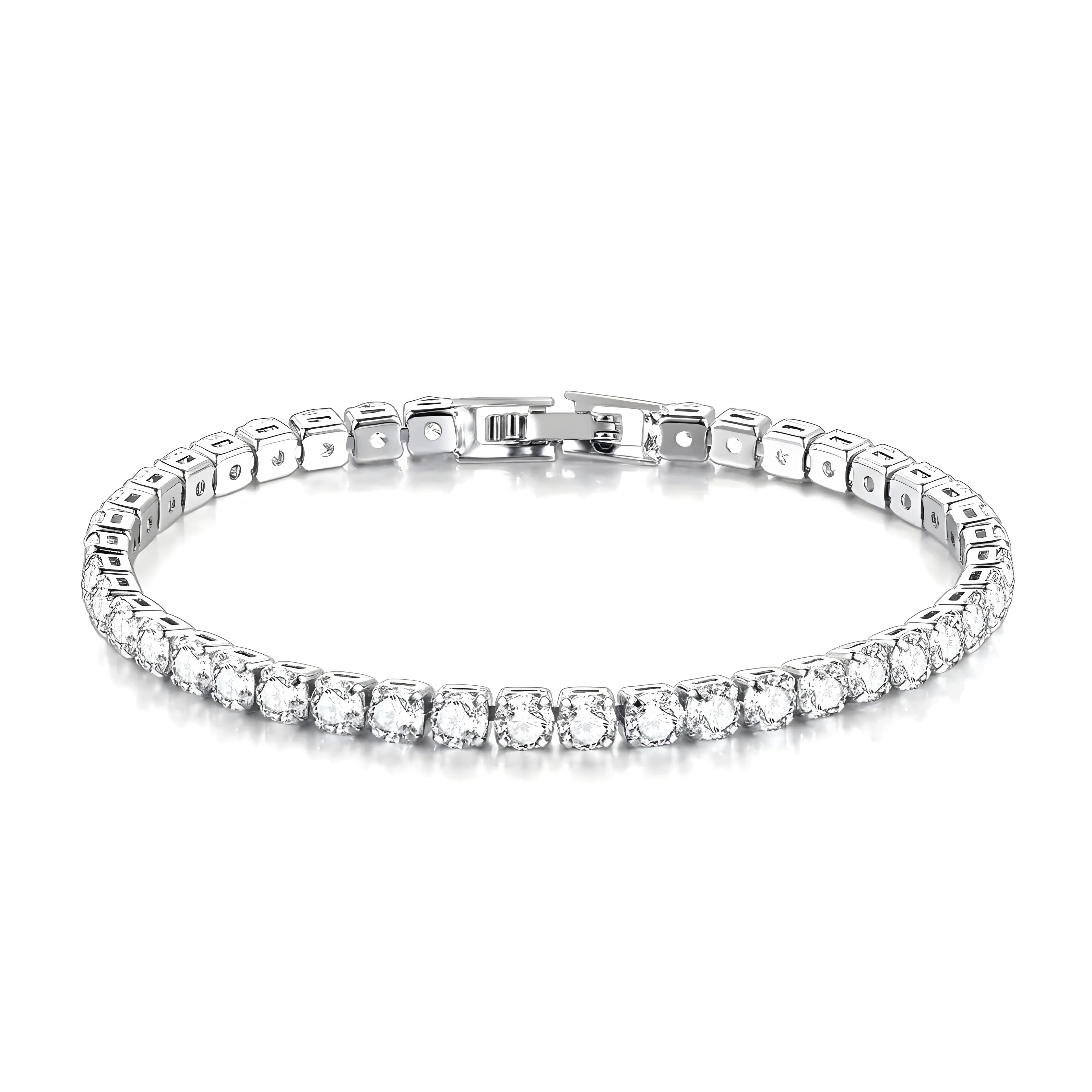 Silver tennis bracelet with clear cubic zirconia stones, minimalist design for everyday wear