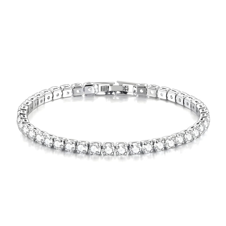 Silver tennis bracelet with clear cubic zirconia stones, minimalist design for everyday wear