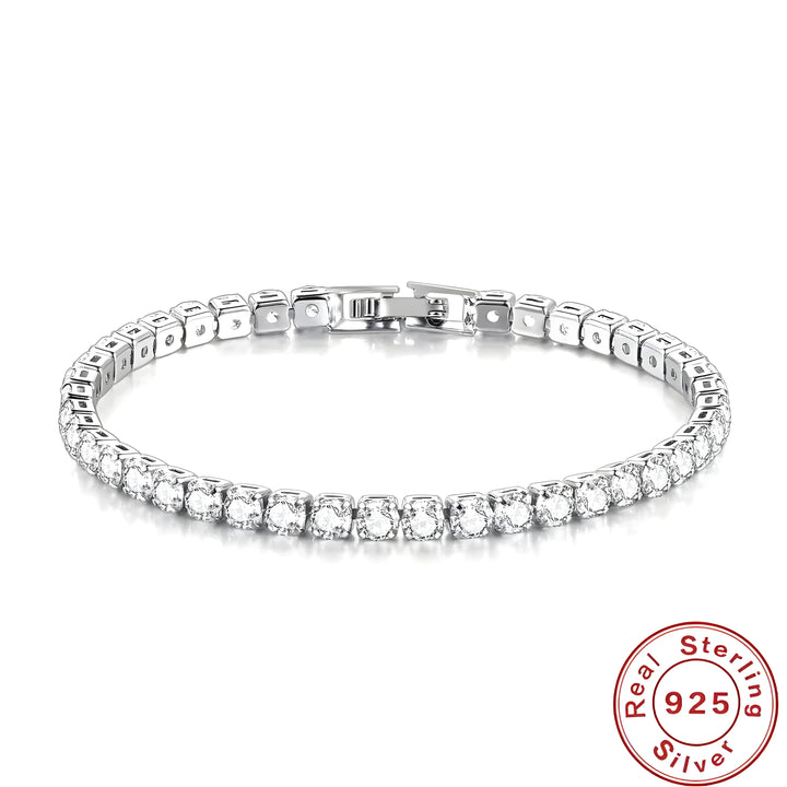 Sterling silver tennis bracelet with clear cubic zirconia, minimalist design for everyday wear