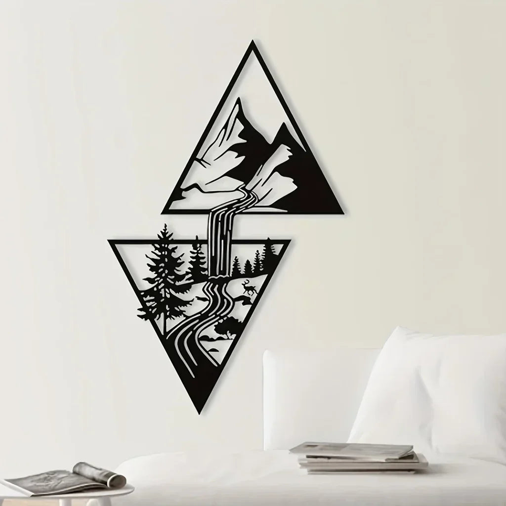 Geometric Mountain Landscape Metal Wall Art