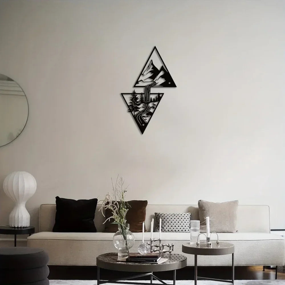 Geometric Mountain Landscape Metal Wall Art