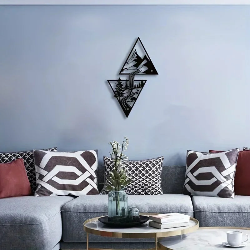 Geometric Mountain Landscape Metal Wall Art