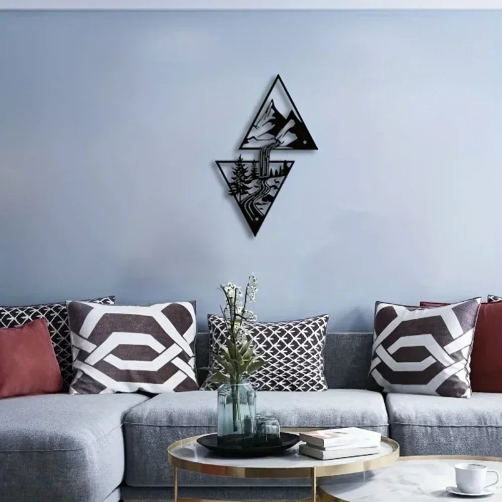 Geometric Mountain Landscape Metal Wall Art