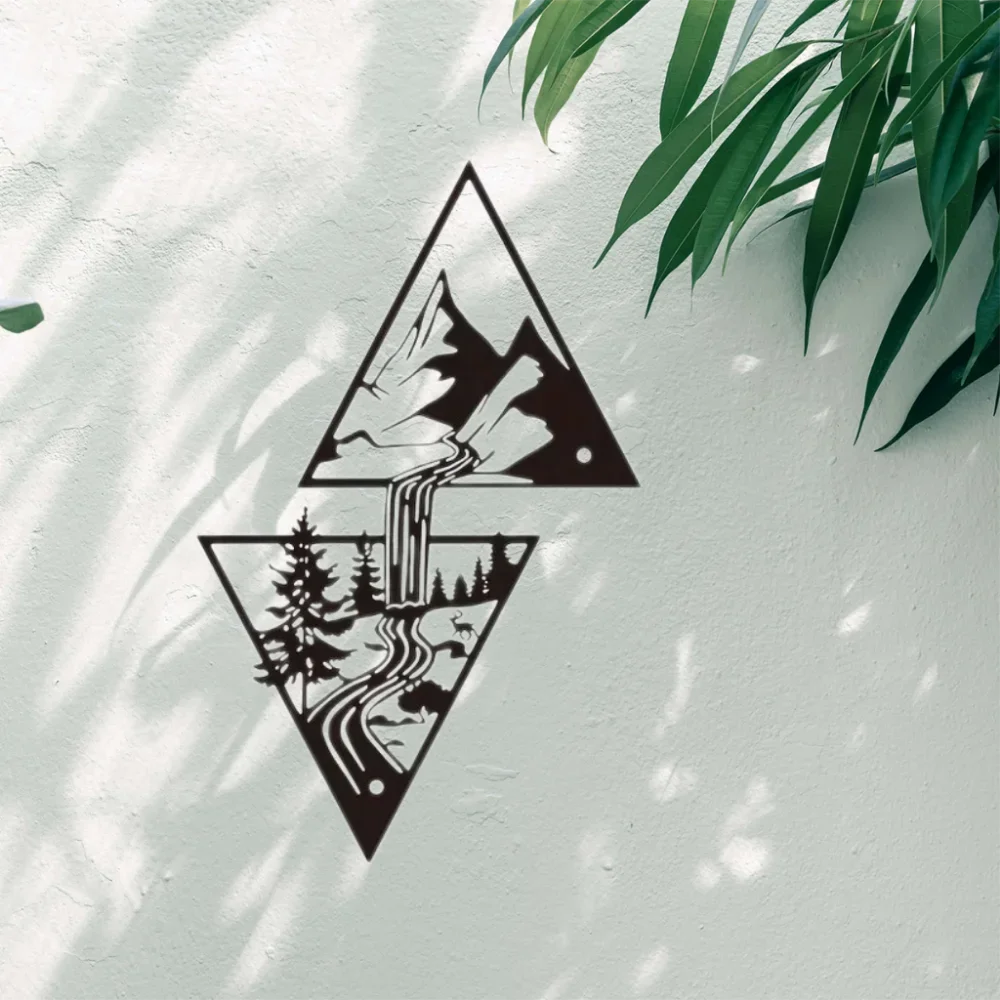 Geometric Mountain Landscape Metal Wall Art