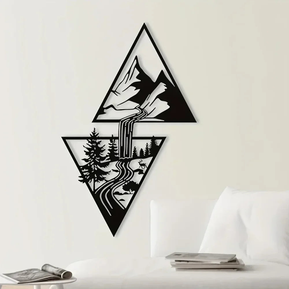 Geometric Mountain Landscape Metal Wall Art