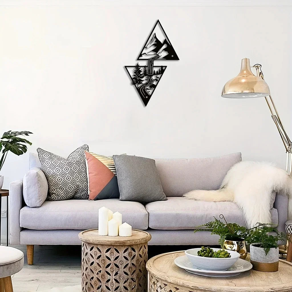 Geometric Mountain Landscape Metal Wall Art
