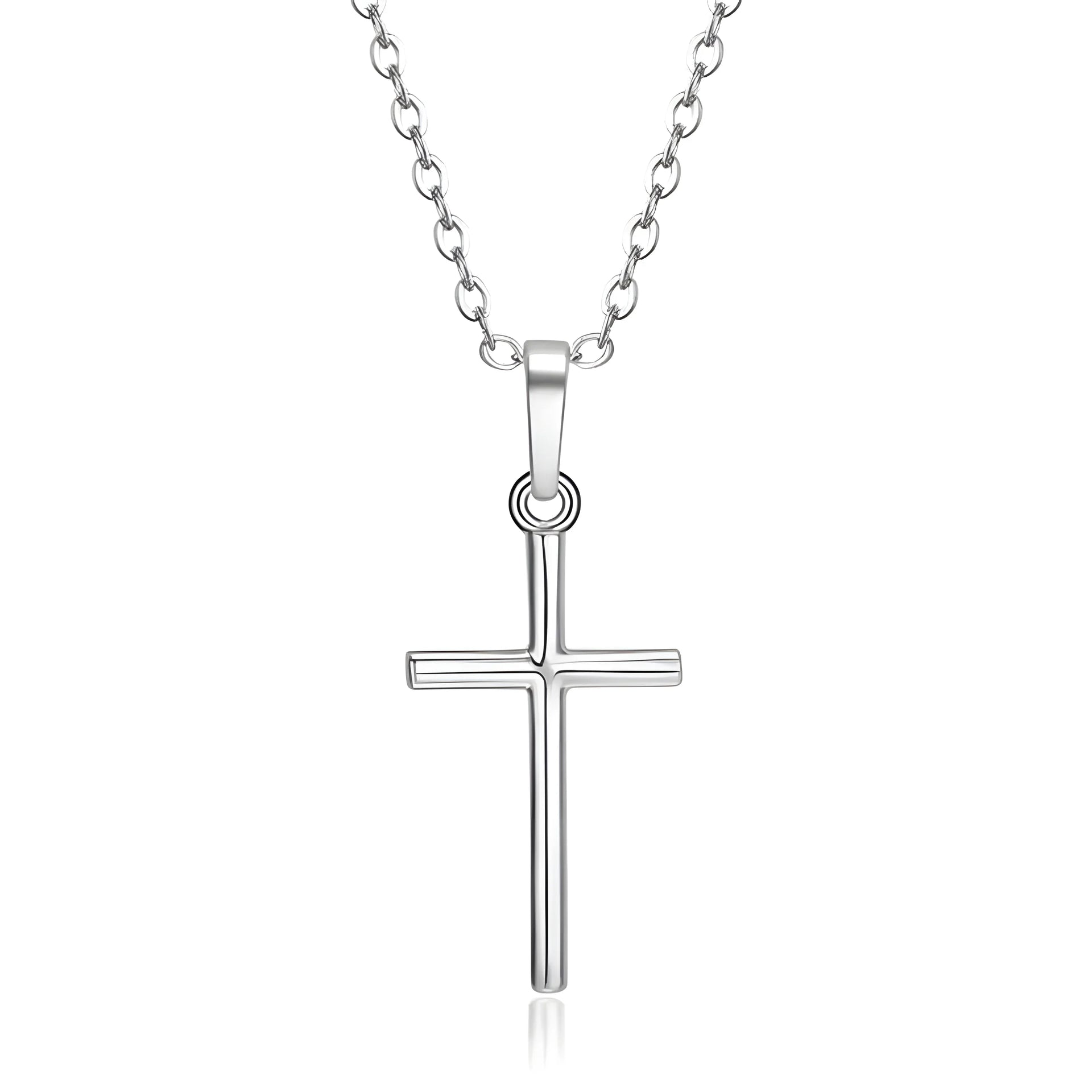Minimalist silver cross pendant necklace with sleek chain, modern design for everyday wear