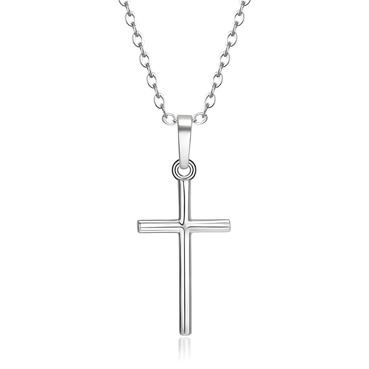 Minimalist silver cross pendant necklace with sleek chain, modern design for everyday wear